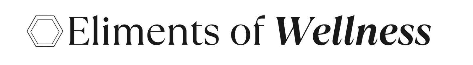 large hexagon with a small hexagon inside of it and the words eliments of wellness on the right with wellness italiziced